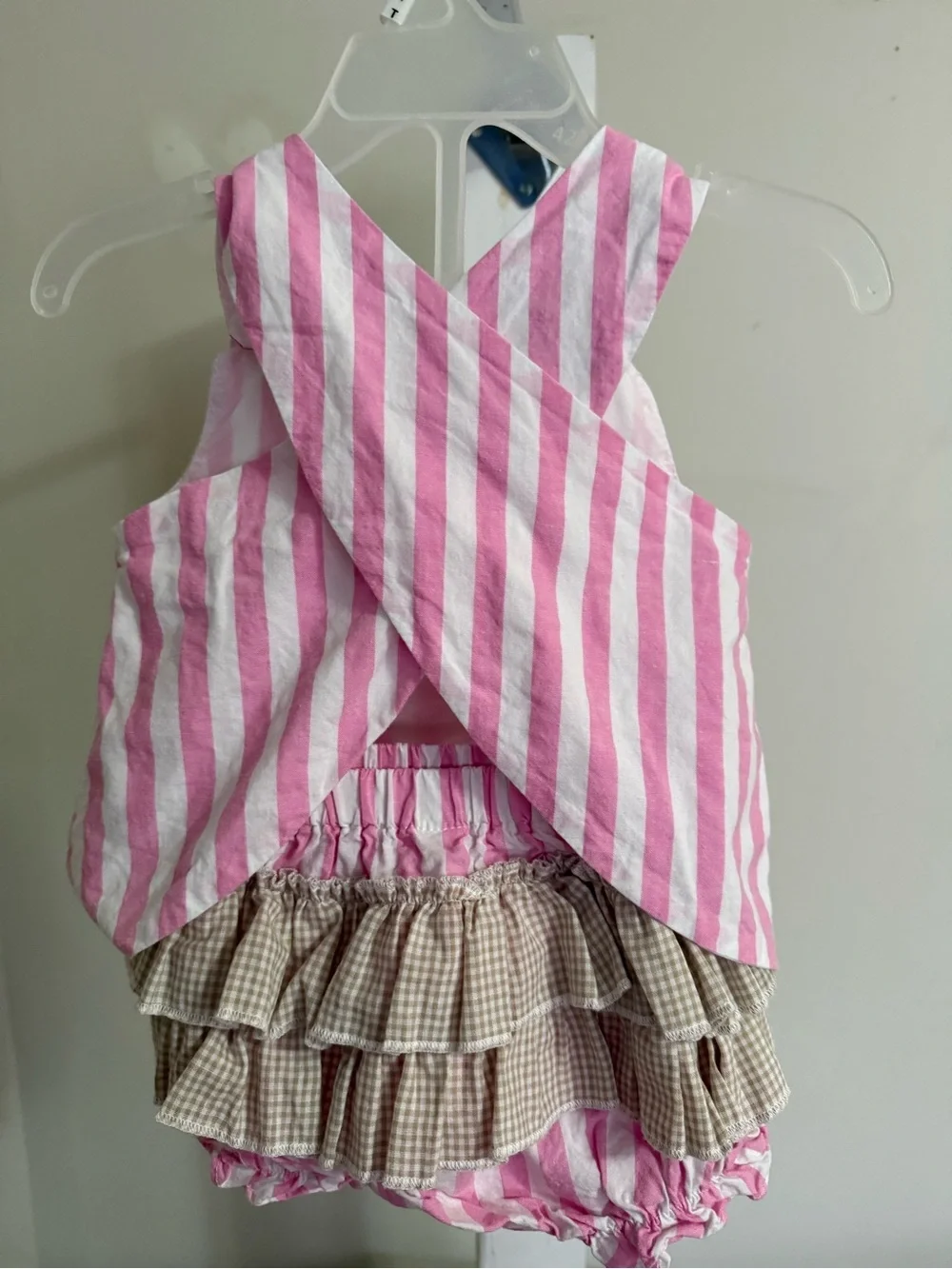 Lil Cactus Pink Striped Cupcake Applique Top & Ruffle Butt Bloomer Set